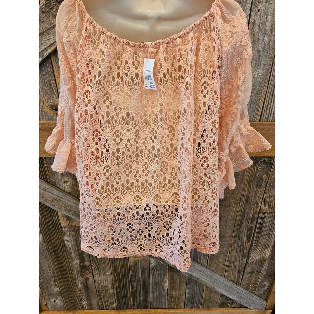 Nwt cato plus size 18 / 20 pink open lace tunic see through layering teacher top - Picture 3 of 9